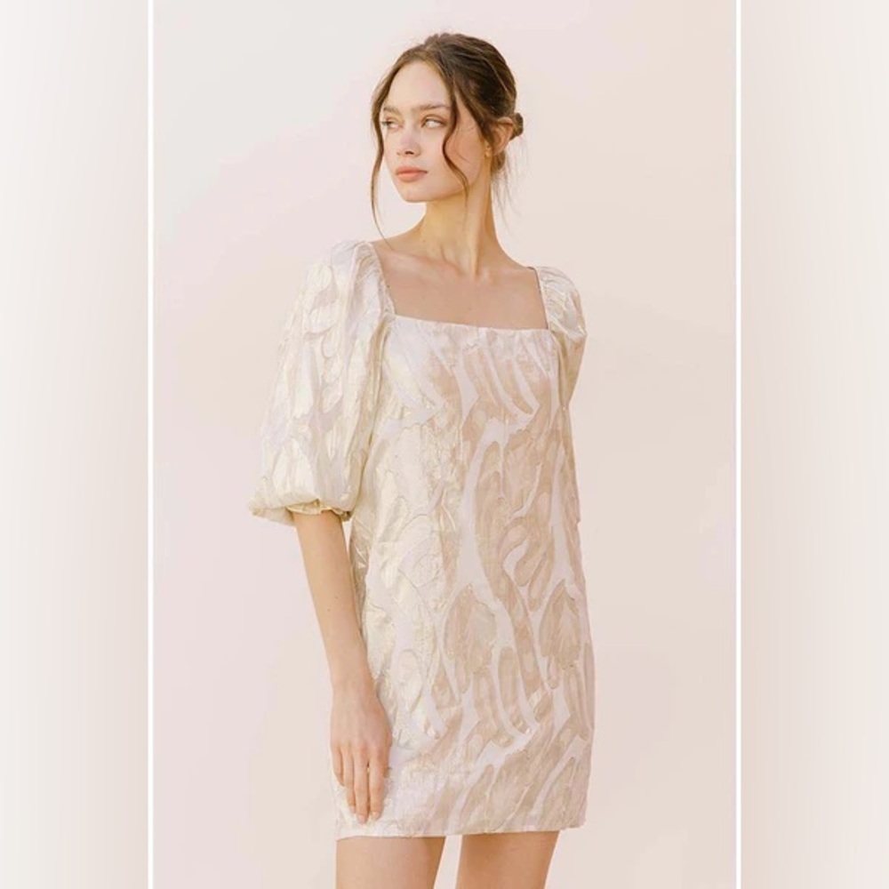 Storia Metallic Gold Abstract Shapes Mini Dress Silk Blend size L